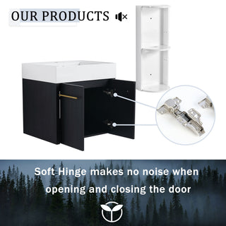 Modern Wall Mounted Bathroom Vanity With Resin Sink And Storage Rack