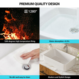 Modern European Design 21" X 14" Ceramic Rectangular Vessel Bathroom Sink - White