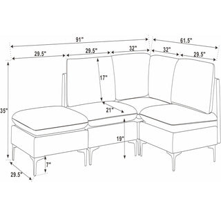 Upholstered Modular Sectional With Tall Legs, Medium Firm Seat