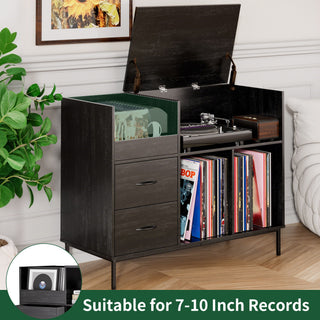 Grain Record Player Stand, Media Console With Speaker Shelf & 2 Drawers
