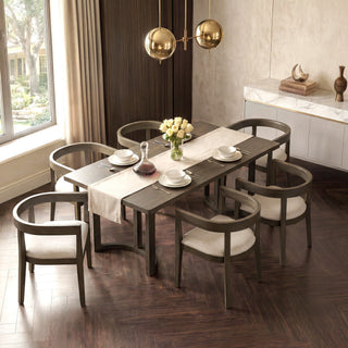 Rectangular Dining Table Set For 6 With Upholstered Barrel Back Chairs