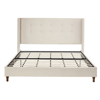 Peyton - Upholstered Bed With 54" High Headboard, Traditional Hand Buttoned Tufting