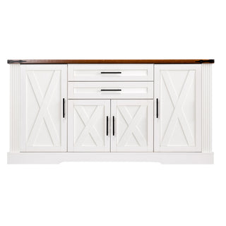 Barn Door Storage Cabinet With 2 Drawers & Door Rack, Adjustable Shelves