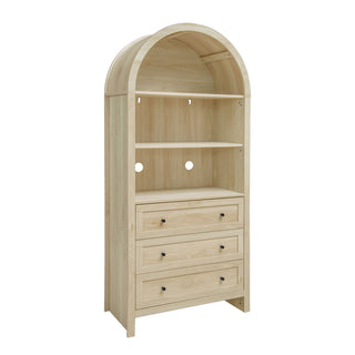 Arched Kitchen Pantry, Modern Farmhouse Wood Kitchen Storage Cabinets, Arched Storage Display Cabinet With Adjustable Shelves, Versatile Cupboard For Kitchen, Dining Room, Living Room - Natural