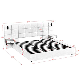 Upholstered Hydraulic Platform Bed With Storage Shelves, Reading Lamps, USB Port