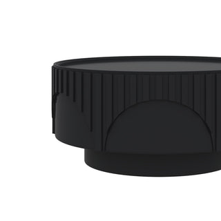 Round Fluted Drum Coffee Table With Sturdy Base For Living Room
