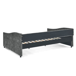 Upholstered Tufted Daybed With 2 Drawers, Waved Arms