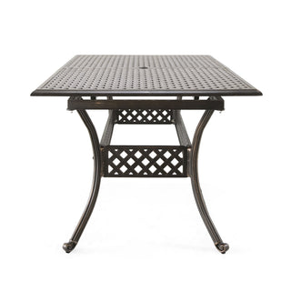 Outdoor Expandable Dining Table With Umbrella Holder, Lattice Pattern And Curved Legs - Black