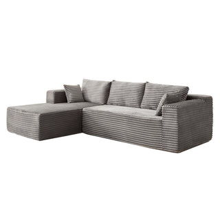 Compression Sectional Couch With Comfy Chaise, Boneless L Shape Sofa With Deep Seat