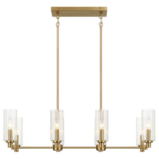 Willow - 8 Lights Island With Clear Ribbed Pendant Lamp Satin - Antique Brass / Clear / Gold
