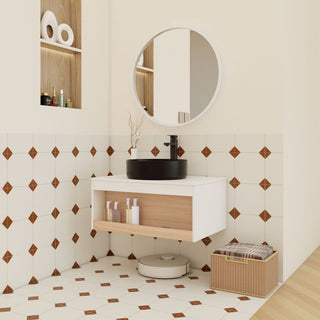 Floating Bathroom Vanity With Glossy Round Vessel Sink