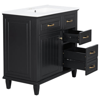 Modern Bathroom Vanity With Sink Top, Flip Drawers, Adjustable Shelf