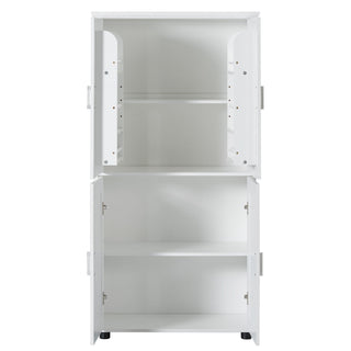 Tall And Wide Bathroom Floor Storage Cabinet With 4 Doors, Adjustable Shelves - White