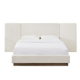 Muse - Queen Upholstered Platform Bed Frame - Ivory / Light Gray / Camel Oak