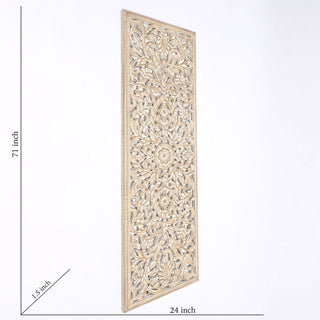 Floral Hand Carved Mandala Rectangle Wall Decor With Mirror - Antique Brown / White