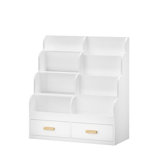 Bookshelf With 2 Storage Drawers, Front Facing Bookcase And Toy Organizer, Multi Tier Reading Shelf - White