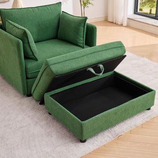 Oversized Deep Seat Accent Chair With Matching Storage Ottoman & Throw Pillows