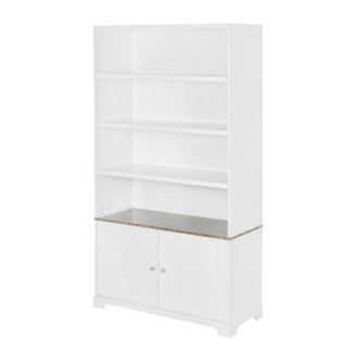 Tall Bookcase Storage Cabinet With 3 Open Shelves & Fluted Double Doors