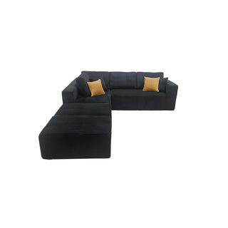 Upholstered Sectional With 2 Moveable Ottomans - Black