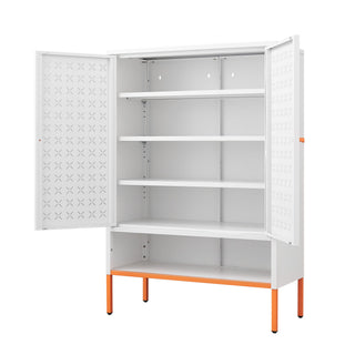 Grid Double Door Shoe Cabinet With Adjustable Compartments And Moisture-Proof Design In Metal