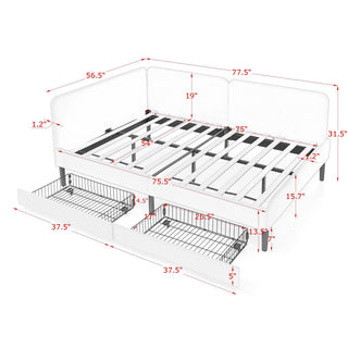 Upholstered Platform Bed Frame With 2 Storage Drawers And Adjustable Sofa Bed