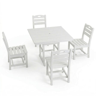 Outdoor Patio Dining Set, Square Table With Umbrella Hole And Armless Chairs