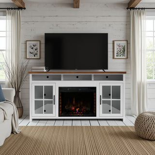 Fireplace TV Stand Console & Fixed Shelves
