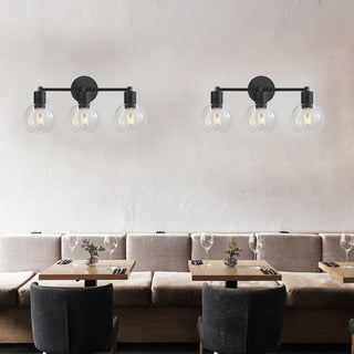 3 Light Globe Bathroom Vanity Light With Clear Glass Shades - Black
