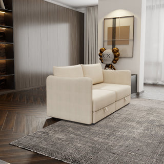 Modular Sectional Sofa With Storage, Convertible 2 Seater Sleeper Sofa - Beige