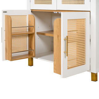 Tall Arched Cabinet With Rattan Doors & Adjustable Shelves