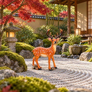 Lifelike Deer Statue With Detachable Antlers, Outdoor Garden Decor - Brown / Yellow