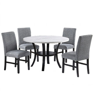 Elegant 5 Piece Dining Set Dark Chairs Top Table With Lower Shelf Kitchen Dining Room