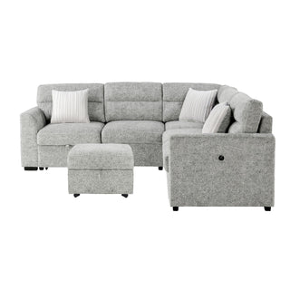 Emiliano - Sectional Sofa With 3 Pillows And Storage Ottoman - Nickel