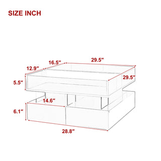 Lift Top Coffee Table With 2 Drawers, Hidden Space And LED Lights For Living Room