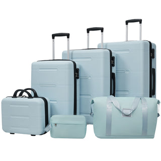 6 Piece Lightweight Hardshell Luggage Set With Double Spinner Wheels, Password Lock