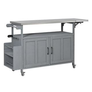 Foldable Outdoor Kitchen Island With Lockable Wheels, Storage Cabinet And Towel Rack For Patio
