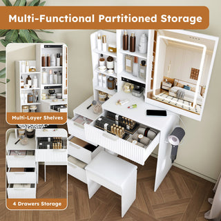 Modern Vanity Desk With 3 LED Lighting Modes, 4 Drawers