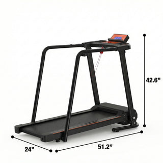 Home Fitness Treadmill With Extended Handrails, Portable Foldable Design - Black / Orange