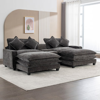 Sectional Sofa Upholstered Sofa With Two Removable Ottoman, Two USB Ports, Two Cup Holders And Large Storage Box For Living Room
