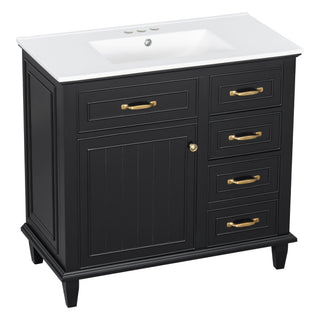 Modern Bathroom Vanity With Sink Top, Flip Drawers, Adjustable Shelf