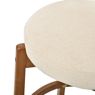 Bar Stool With Curved Backrest, Rounded Edges, And Footrest (Set of 2) - Beige / Walnut