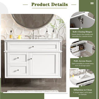 Wall Mounted Bathroom Vanity With 2 Drawers, 1 Tip Out Drawer, 3 Holes Sink