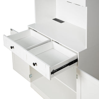 Tall Arched Pantry Cabinet With Charging Station, Adjustable Shelves, Coffee Bar