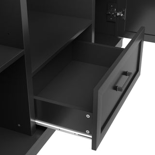 Hall Tree With Bench And 3 Hooks, Modern Entryway Storage Organizer Cabinet With 4 Doors, 1 Drawer And Adjustable Shelves