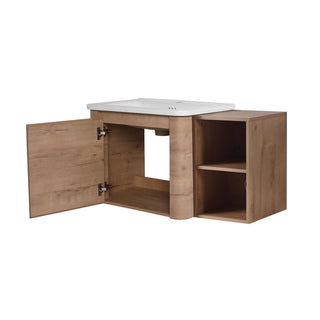 Wall Mounted Bathroom Vanity & Sink, Storage Shelves & Soft Close Door