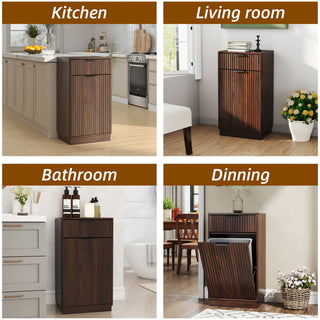 Tilt Out Trash Can Cabinet With Wave Textured Drawer & Pull Out Bin