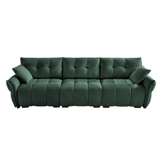 Elegant 3 Seater Sofa Set & Pillows Frame, High Rebound Cushions - Textured Green