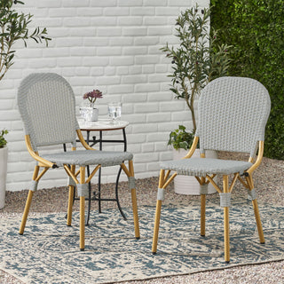 Outdoor Rattan And Aluminum Armless French Bistro Chairs (Set of 2) - Dark Gray