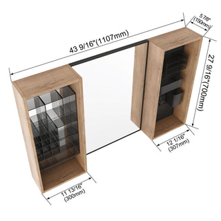 43.5" Mirror Cabinet With Storage, Wall Mounted Medicine Cabinet Frame With Shelves - Imitative Oak