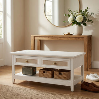 Coffee Table With Drawers & Storage Shelf - White